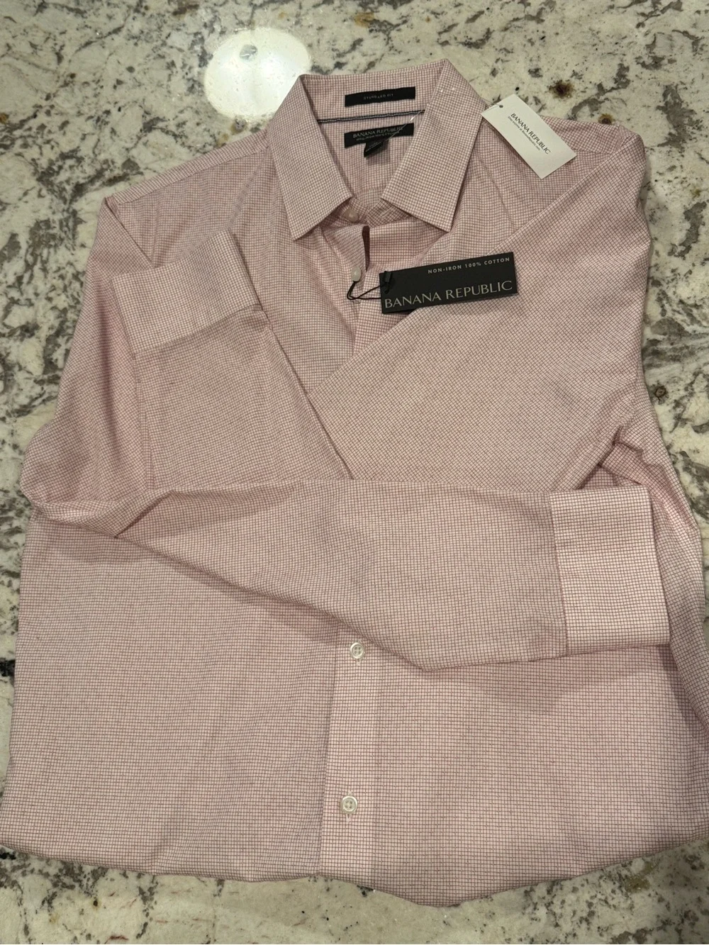 Banana Republic Men's Light Pink Micro-Check Dress Shirt